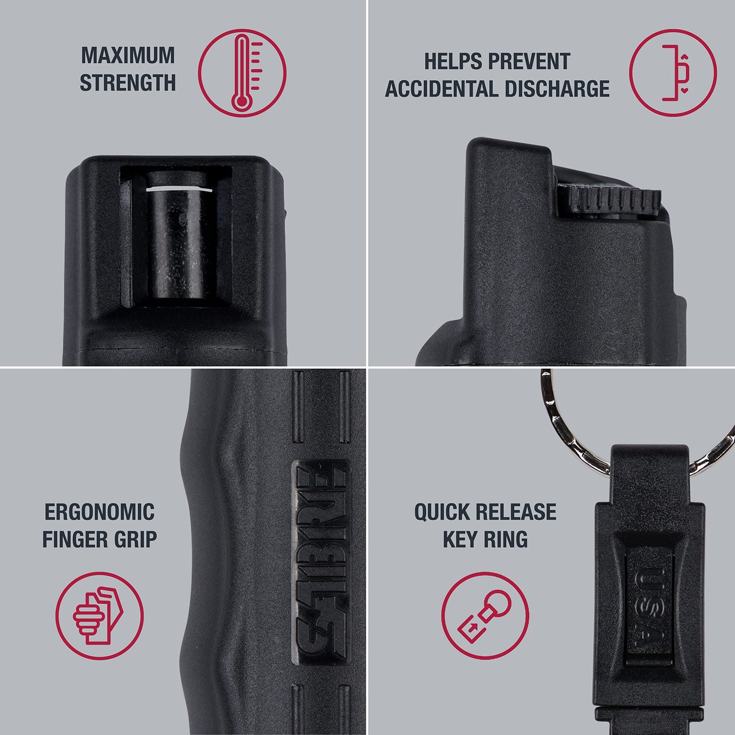 SABRE Pepper Spray - Quick Release Keychain for Easy Carry & Fast Access, Max Police Strength Self Defense OC Spray with UV Dye, 10 Sec. Spray Time, Finger Grip - Faster Aim, 0.54 fl oz, Secure Safety