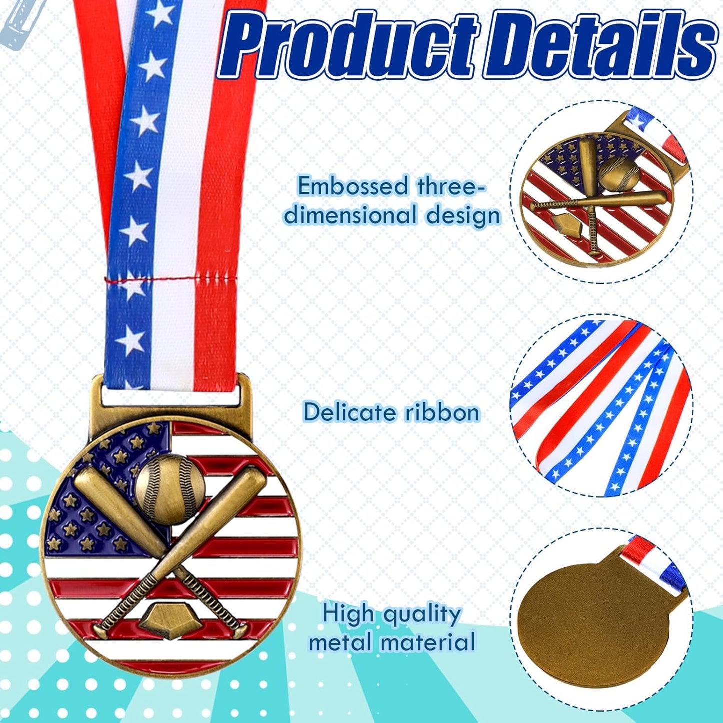 Regine Switzerland Gold Patriotic Medals - 30-Piece Bulk Set with Neck Ribbons & American Flag Design