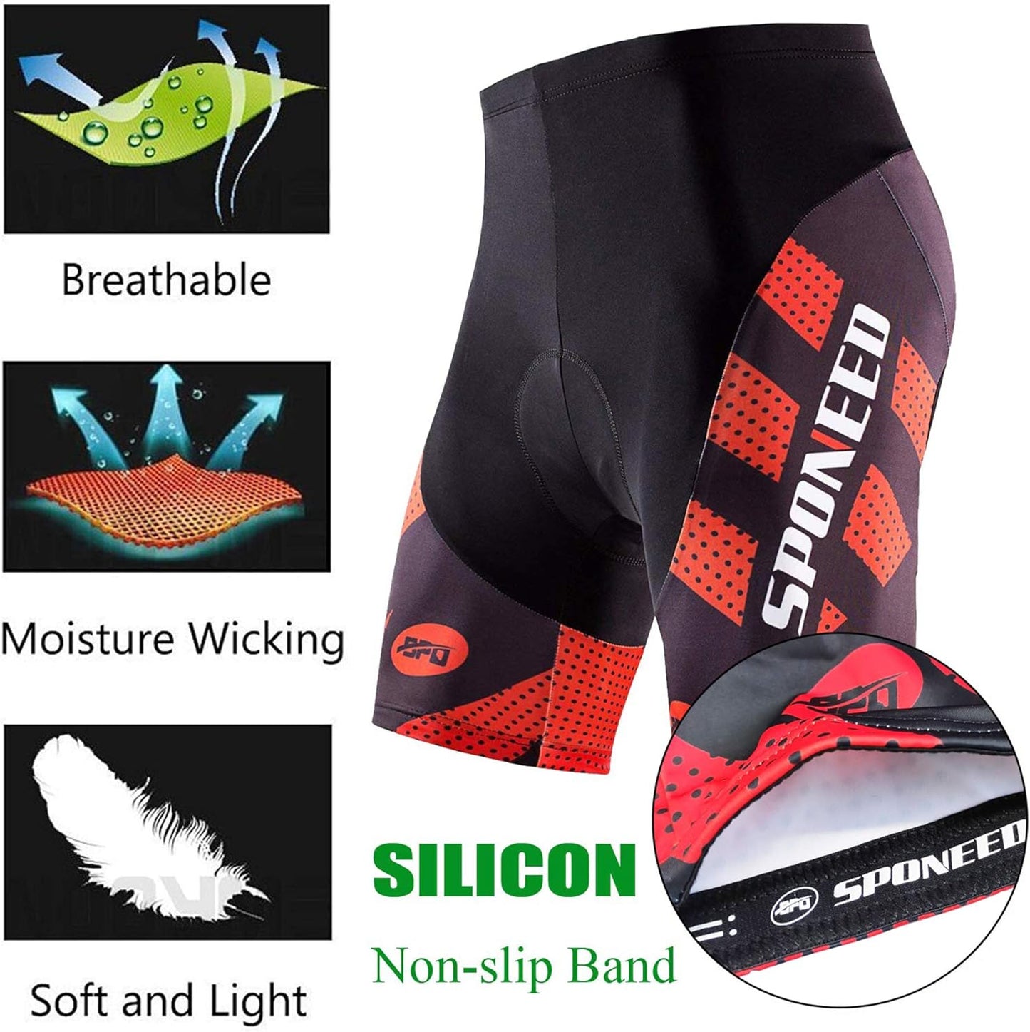 Sponeed Men's Cycling Shorts - Padded Bike Riding Tights for Ultimate Comfort | Black, Size M-XXL