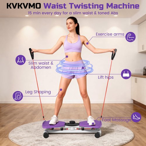 KVKVMO Waist Twister Machine Exercise - Ab Twister Board for Exercise with 5 Resistance Bands, 330LBS Capacity Waist Twisting Fitness Tool with LED Display for Women Home Workout