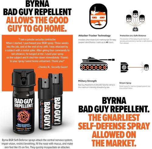 Byrna BGR Pepper Spray - Maximum Stopping Power | UV Marking Dye Technology | Military Strength Self-Defense (30 Ft Range) - 1 LB