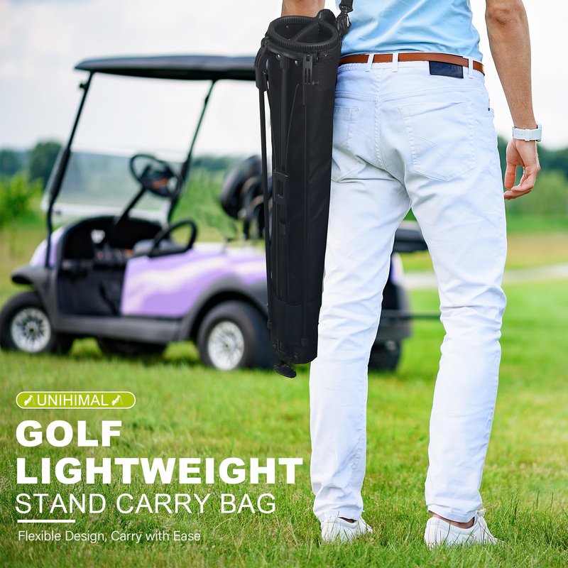 uniHimal Golf Lightweight Stand Carry Bag– Easy to Carry and Durable Pitch n Putt Golf Bag for The Driving Range, Par 3 and Executive Courses–31.5 inches Tall (Black)
