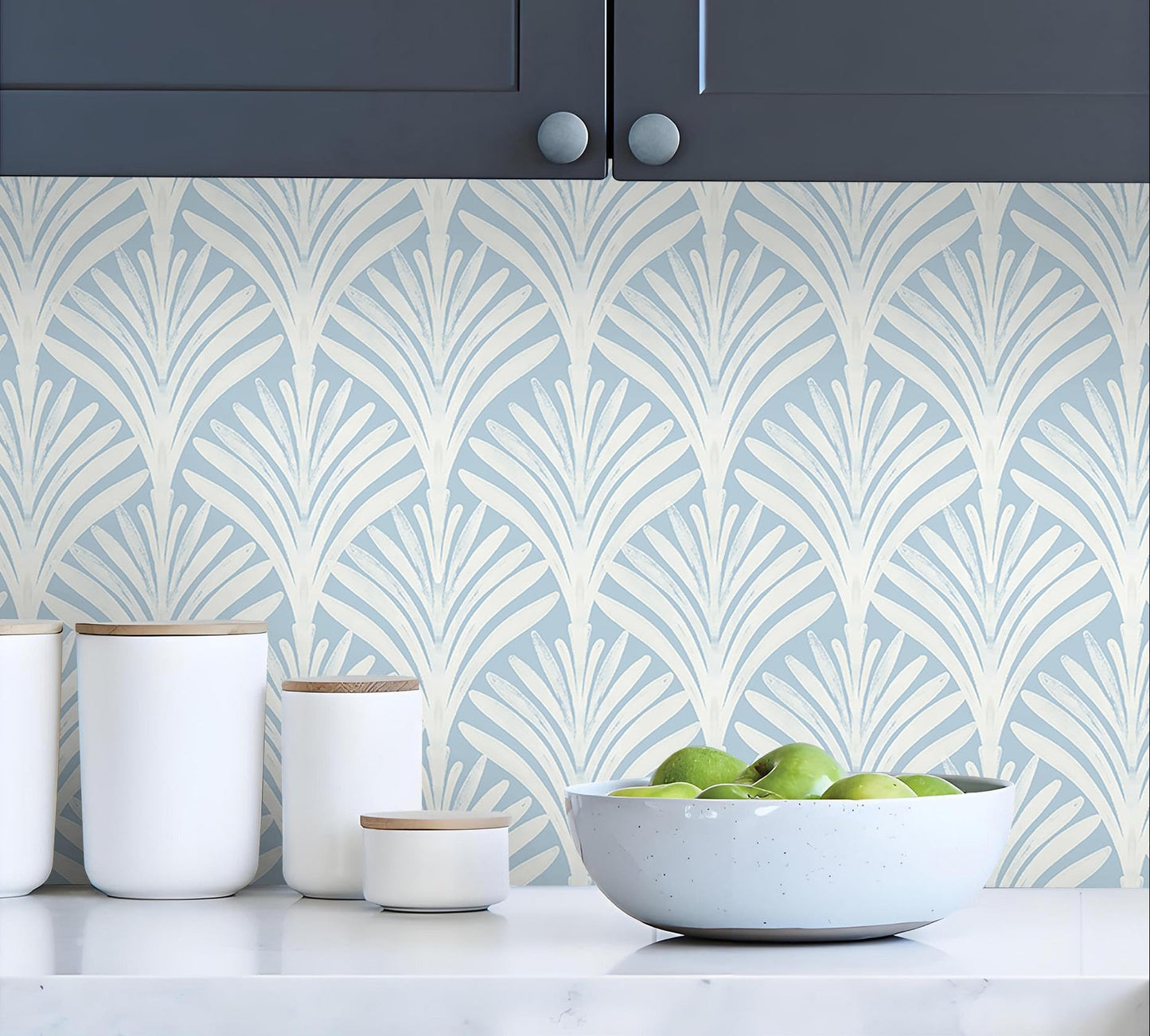 Hopepak Blue Peel and Stick Wallpaper Self Adhesive Removable Wall Paper for Bedroom/Bathroom Modern Geometric Contact Paper for Cabinets Vinyl Rolls 17.3''x78.7''