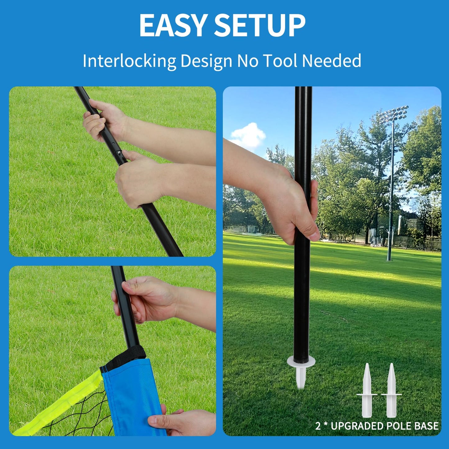 32ft Regulation Size Portable Outdoor Volleyball Net Set System for Backyard Beach with Height Adjustable Poles, PU Volleyball and Pump, Carry Bag, Boundary Line - Easy Set Up & Anti-Sagging