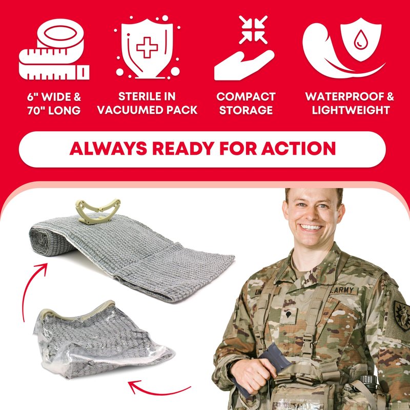 Ever Ready First Aid Israeli Compression Bandage – 6" Tactical Emergency Trauma Dressing for Bleeding Control, First Aid & EMS Use – Black – FSA/HSA Eligible