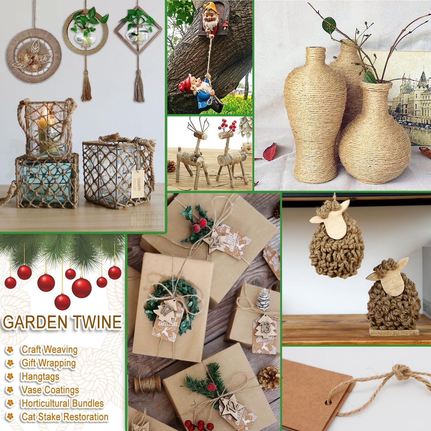 656 Feet 3Ply Jute Twine String, 2mm Natural Brown Thick Twine Rope for Crafts, Gardening, Tomato, Climbing Plant, Tie Floristry, Gift Wrapping Packing, Christmas, Wedding Decor