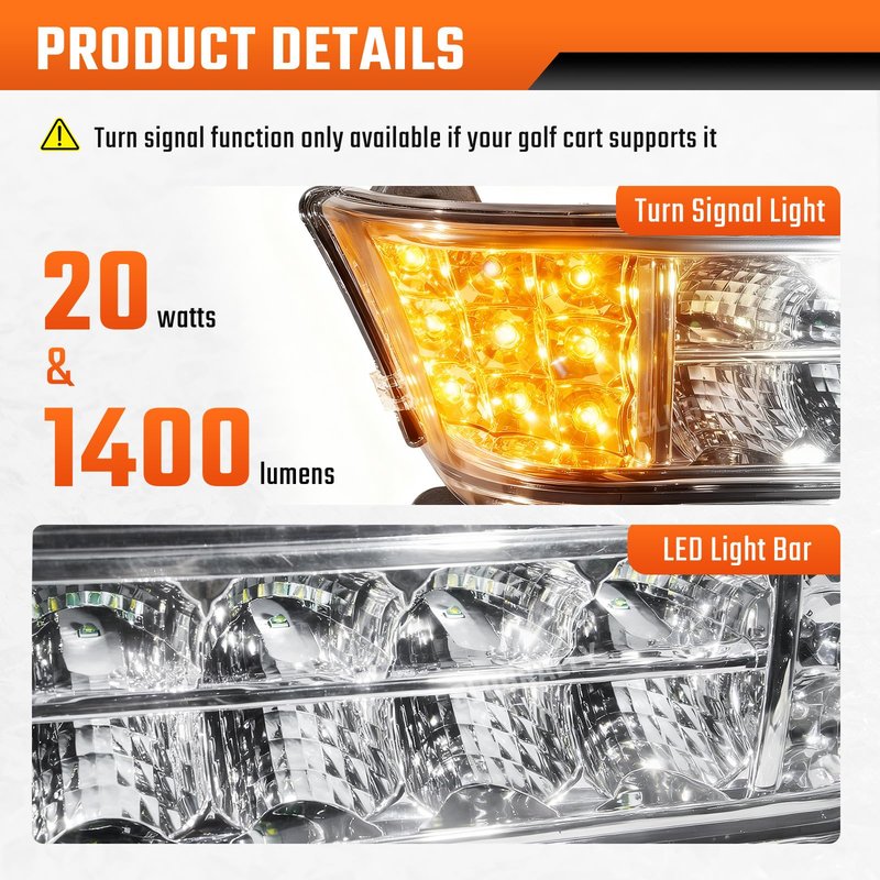 CLUBRALLY Club Car Precedent LED Headlight Bar,Replacement or Upgrade for 2004-Up 12V Electric Golf Carts,OEM #102524801