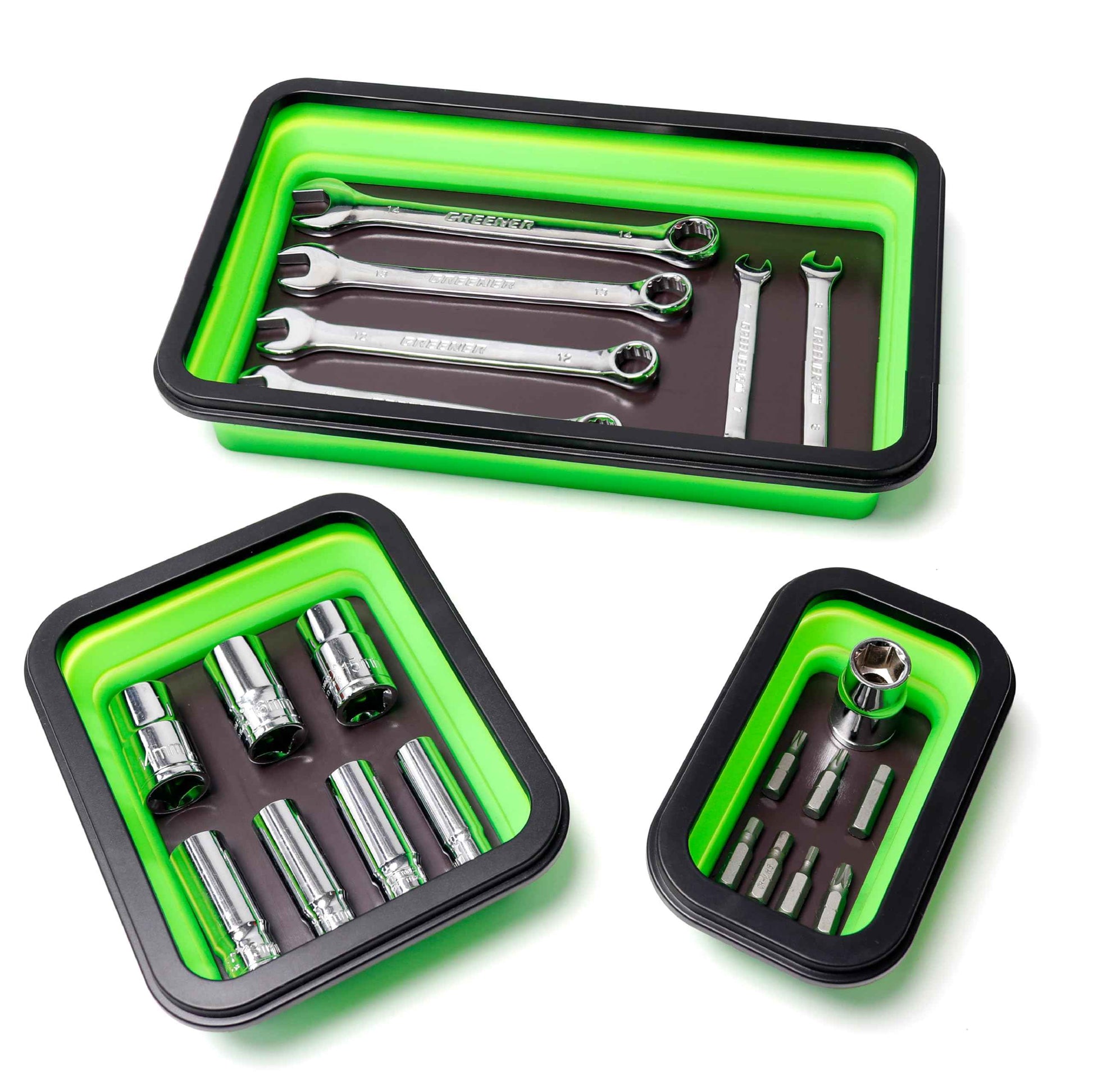 Cenforge Collapsible Magnetic Parts Tray Set, Magnetic Tray for Mechanic's, 3 Different Size Tool Trays for Small Metal Parts, Cool Mechanic Tools, Cool Gifts for Mechanic (Green)