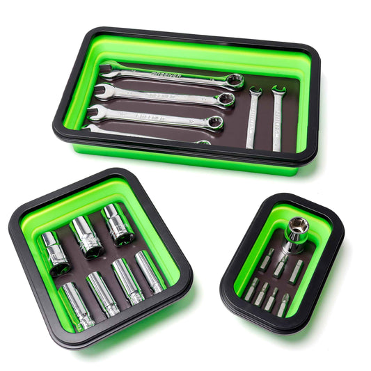 Cenforge Collapsible Magnetic Parts Tray Set, Magnetic Tray for Mechanic's, 3 Different Size Tool Trays for Small Metal Parts, Cool Mechanic Tools, Cool Gifts for Mechanic (Green)