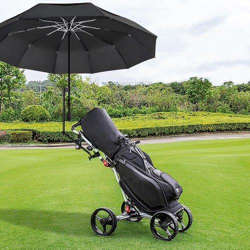 HOBVO UPF 50+ Golf Umbrella with Adjustable Universal Clamp Portable Umbrellas for Rain, Manual Open & Close, for Beach Chair, Golf Cart, Stroller, Bleacher, Patio(Black, 43.3")