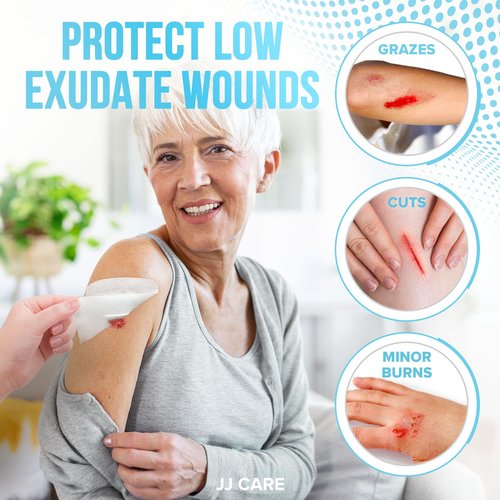 JJ CARE Adhesive Island Dressing [Pack of 50], 4x5 Sterile Bordered Gauze, Breathable Island Wound Dressing, Individually Wrapped Adhesive Gauze Bandages with Non-Stick Central Pad