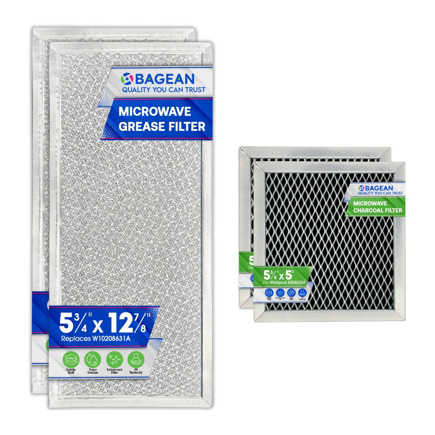 Bagean Grease Microwave Vent Filter W10208631A and Charcoal 8206230A Whirlpool Microwave Filter Replacement Combo Pack - Aluminum Mesh and Carbon Filters Refresh The Kitchen Stove Oven Air (2-Sets)
