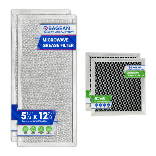 Bagean Grease Microwave Vent Filter W10208631A and Charcoal 8206230A Whirlpool Microwave Filter Replacement Combo Pack - Aluminum Mesh and Carbon Filters Refresh The Kitchen Stove Oven Air (2-Sets)