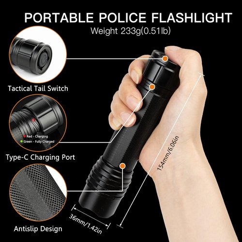 KunHe Rechargeable Flashlight High Lumens,Duty Flashlight with Belt Holster, Bright LED Tactical Flash Light with 4 Modes, Long Lasting IPX7 Water Resistant for Security, Police