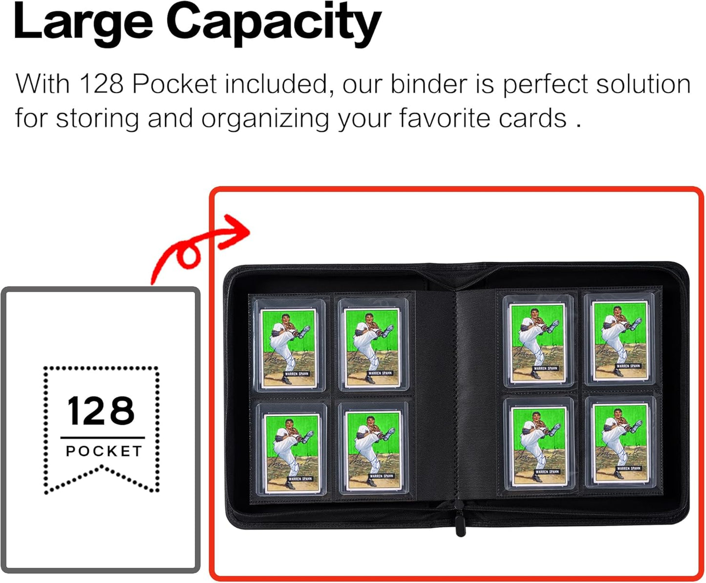 Top Loader Binder - Holds 128 Trading Cards | 4 Pocket Design for 3" x 4" Rigid Holders - Brilliant Green