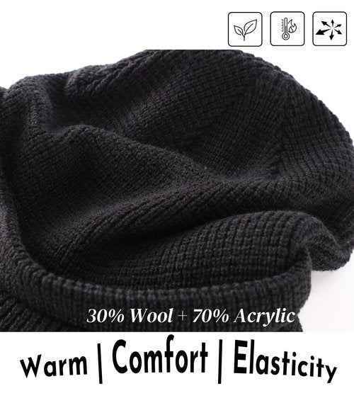 Home Prefer Mens Wool Blend Winter Hat Double-Layer Warm Knit Pre-Curve Visor Beanie Brimmed Beanies Hat for Men Women (US, Alpha, One Size, Black)