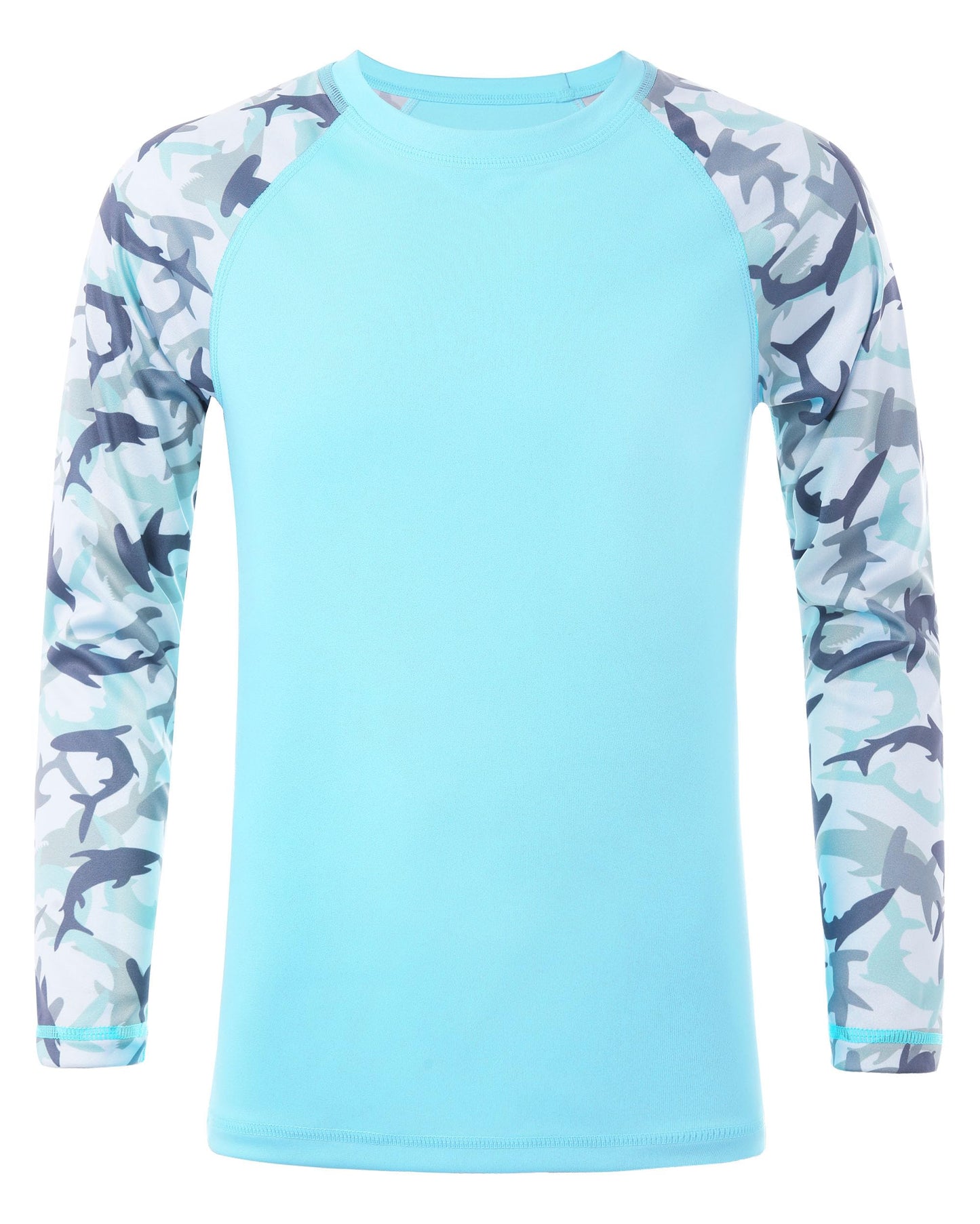 DRONIRING Boys' UPF 50+ Rash Guard Swim Shirts, Youth Kids UV Sun Protection Long Sleeve, Water Shirts for Fishing Beach Blue