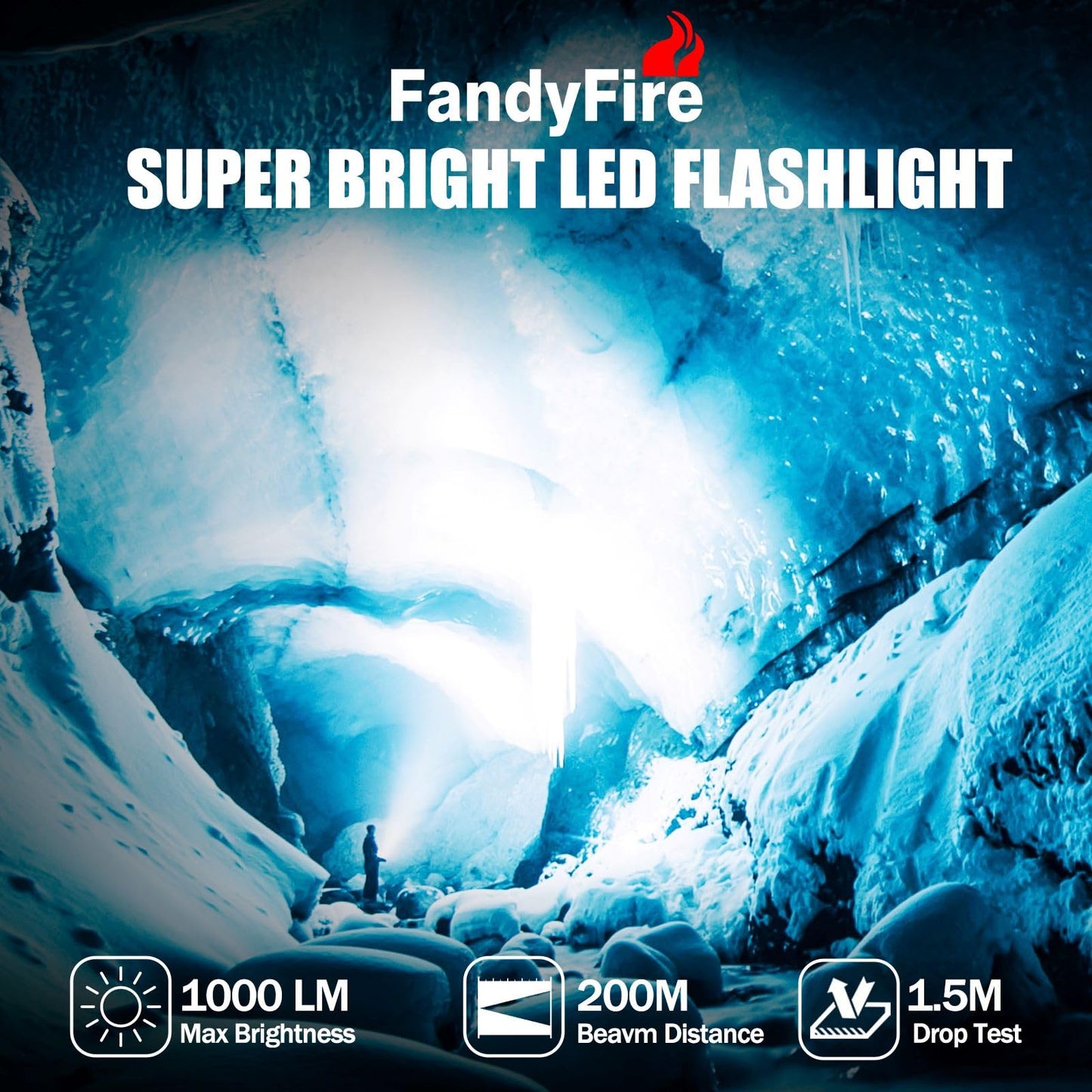 FandyFire 1000 Lumen Tactical Flashlight with Holster, Super Bright Single Mode Law Enforcement - Police LED Flashlight for Security and Duty Belt Mini Torch 502B