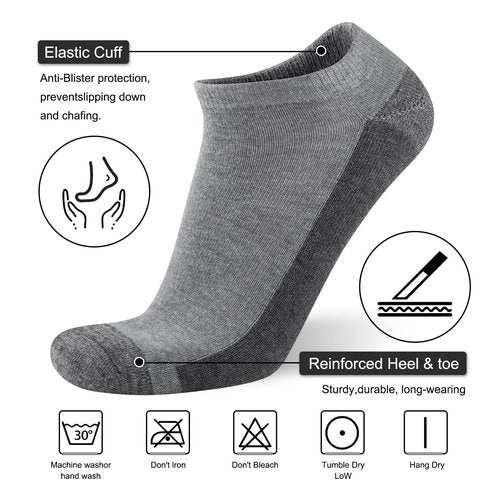 COOVAN Men Athletic Ankle Socks 12 pack Low Cut Short Cushion Casual Sock（12 pairs）