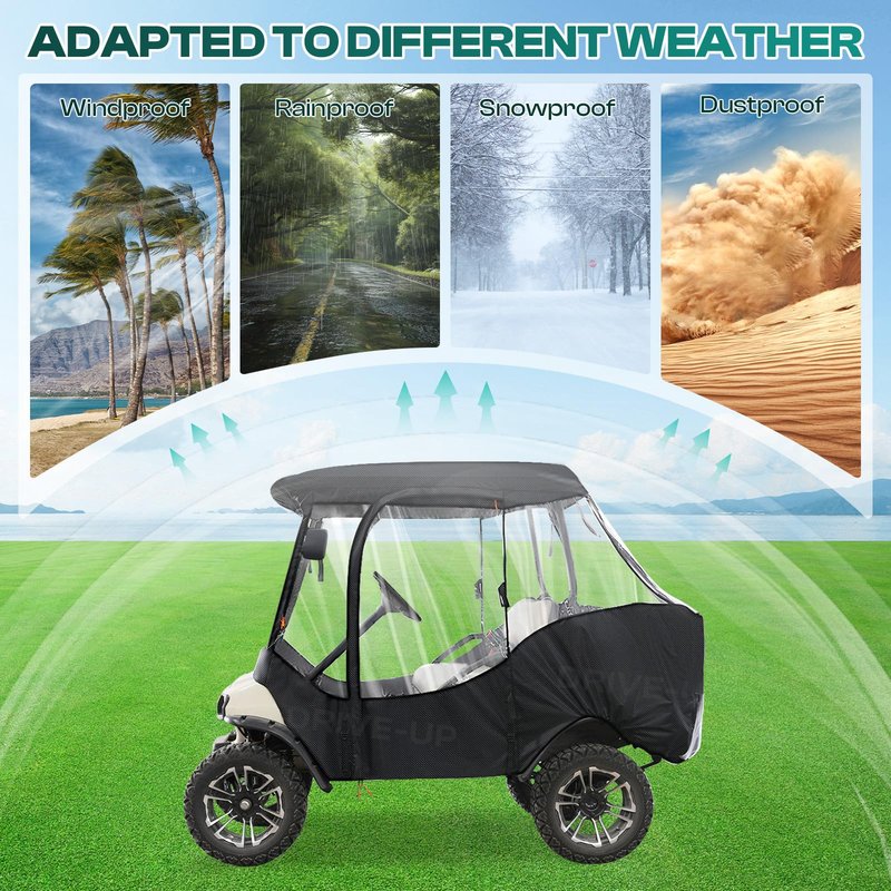 DRIVE UP Club Car Driving Enclosure, Golf Cart Enclosure Fits for 4 Passenger Club Car DS Golf Carts, 600D Waterproof Windproof Portable Golf Cart Rain Cover with Zipper Door and 4-Sided Clear Window