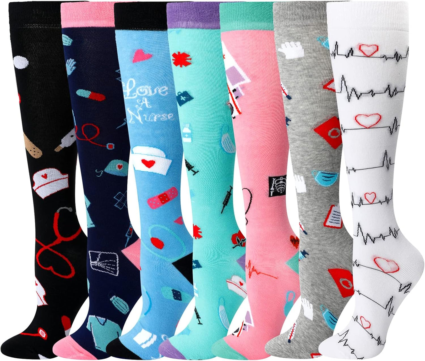 Wesiti Compression Socks for Women - 7 Pairs Knee-High Athletic Medical Socks | Perfect Nurse Gifts