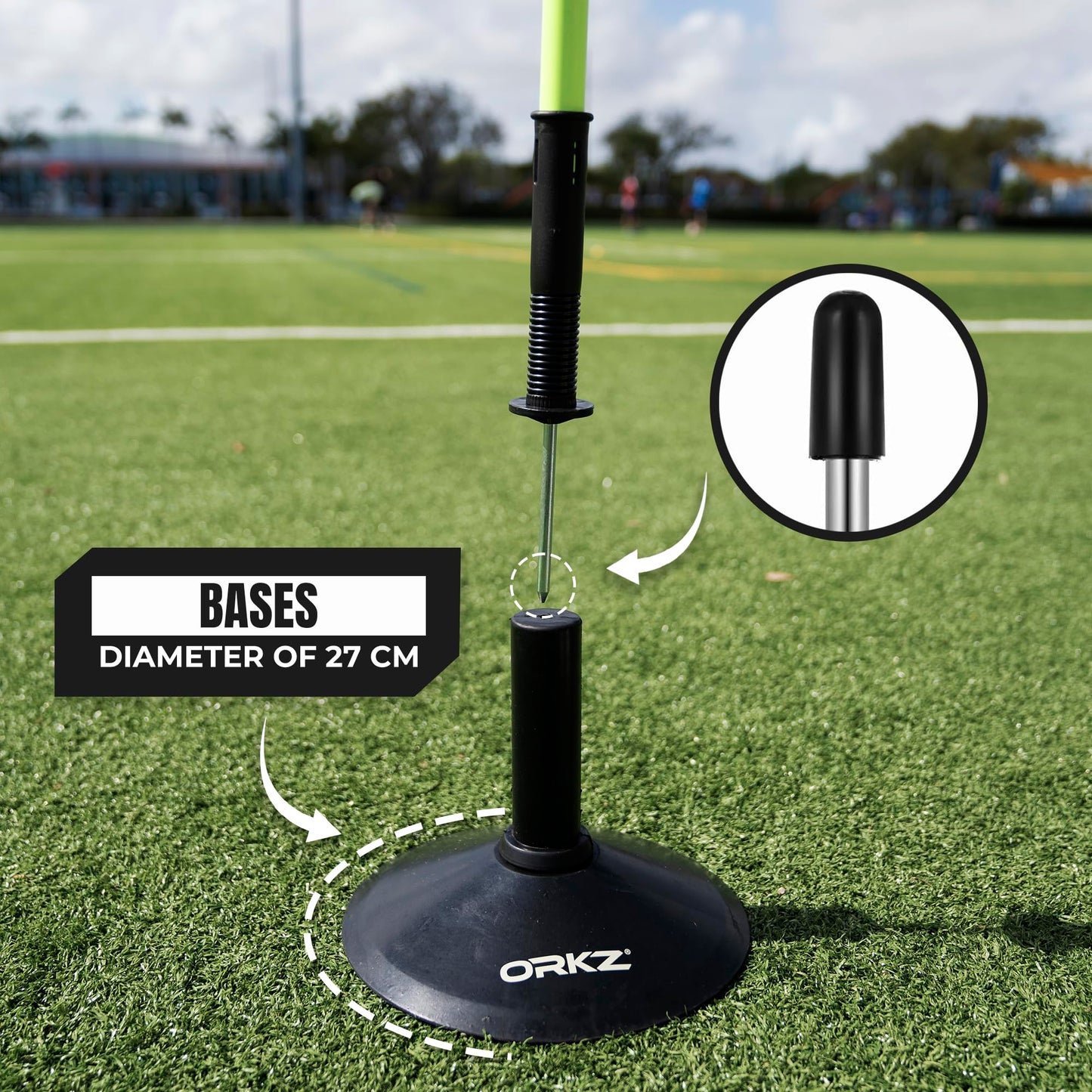 ORKZ Soccer Agility Poles 6ft - Slalom Speed Training Set with Rubber Bases, Spring Loaded, Ground Spikes and Carry Bag - Multifunctional Soccer Training Kit 8 Pack