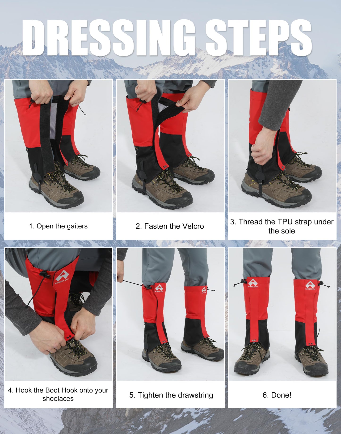 Pioneer Camp Gators for Hiking Boots Waterproof 420D Cordura Leg Gaiters Adjustable Men Women Hunting Fishing Snow Climbing