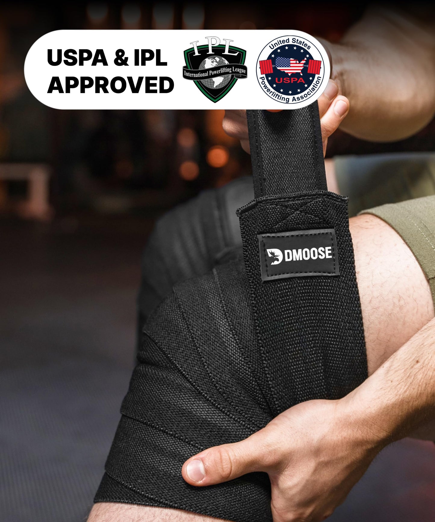 DMoose Fitness Knee Sleeves for Weightlifting (Pair) 78" Knee Wraps for Squats, Powerlifting & Joint Stability