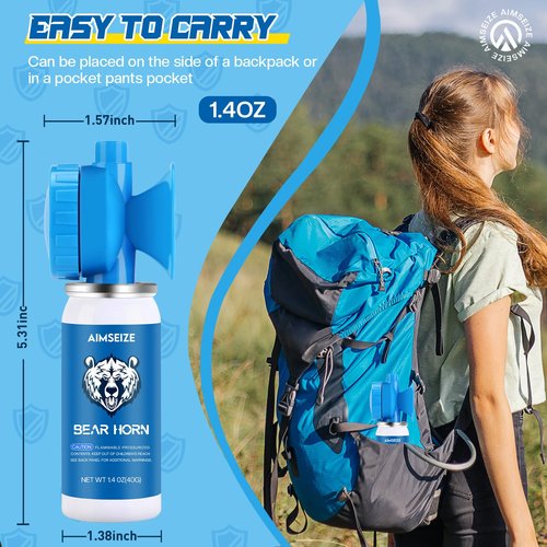 AIMSEIZE Bear Horn for Self Defense: 1.4oz Air Horn to Scare Bears, 120dB Heard Up to 1/2 Mile Away, Bear Horn for Hiking Camping Climbing Survival Biking and Outdoor Protection (2 Packs)