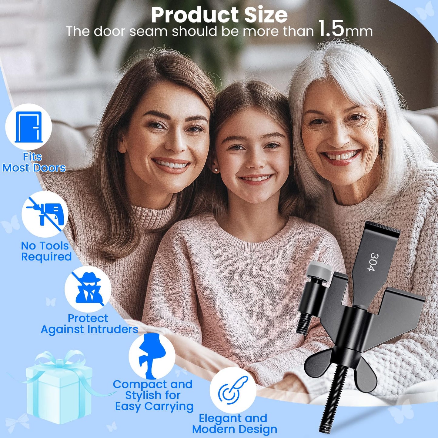 Black Portable Door Lock Home Security Door Locker Travel Lockdown Locks for Additional Safety and Privacy Perfect for Traveling Hotel Home Apartment College