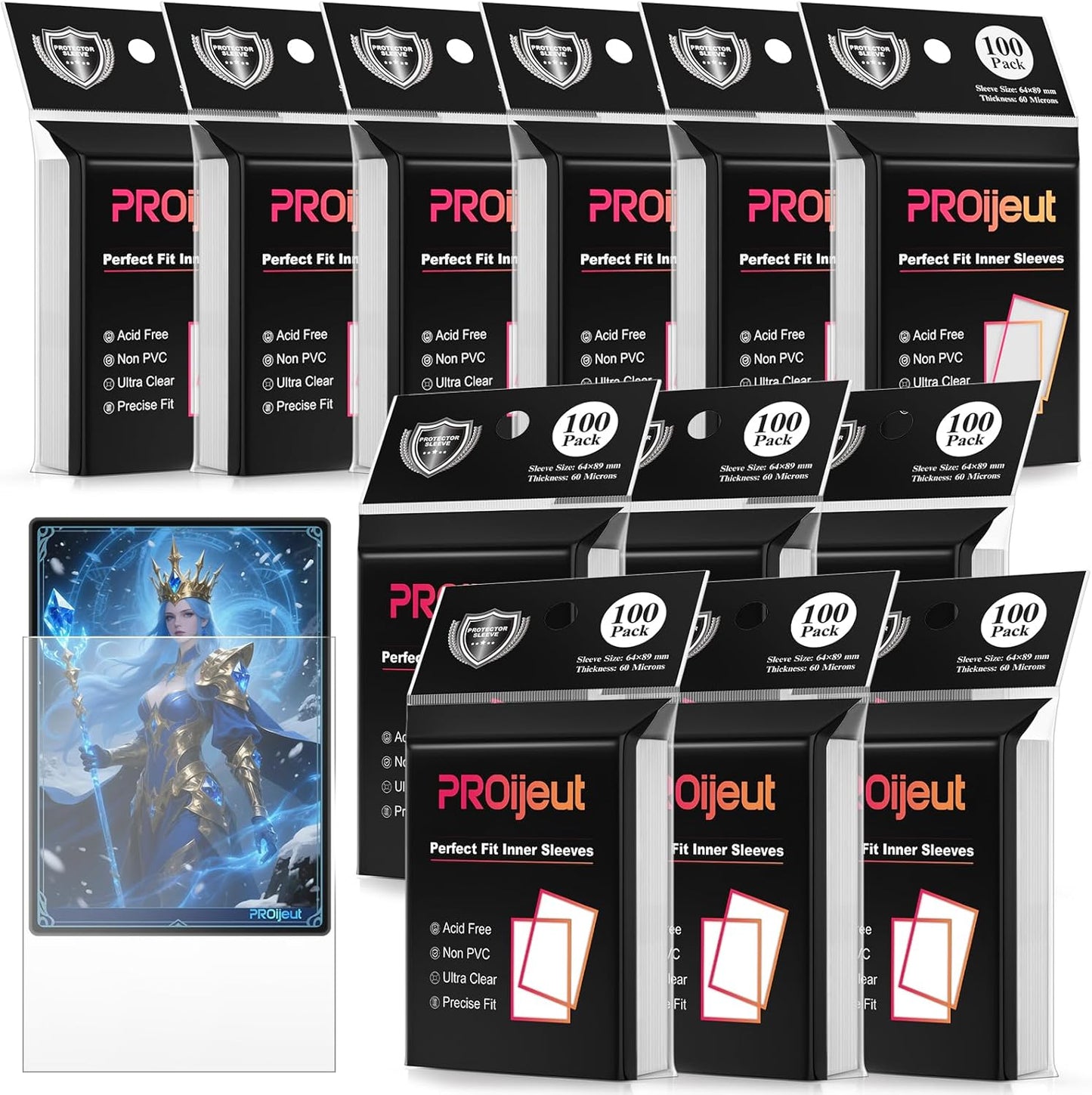 Skiennix Card Sleeves - 1200 Pack Clear Inner Sleeves for Double-Sleeving | Compatible with MTG, PKM, TCG (60 Microns)