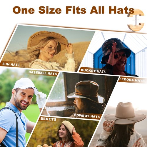 Hat Stretcher, Cowboy Hat Stretcher for Fitted Hats, Adjustable Stretched Size 7 to 8 3/8, Hats Jack Fits All Kind of Caps - Lever Principle Wrench, Wooden Extender Widener for Cowboy Baseball Caps
