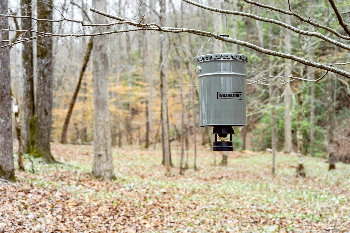 Moultrie 40 Lb All-in-One Hanging Deer Feeder - Metal Hopper, Locking Lid, Bluetooth App Control, Pairs with Edge 3, MFG-15101