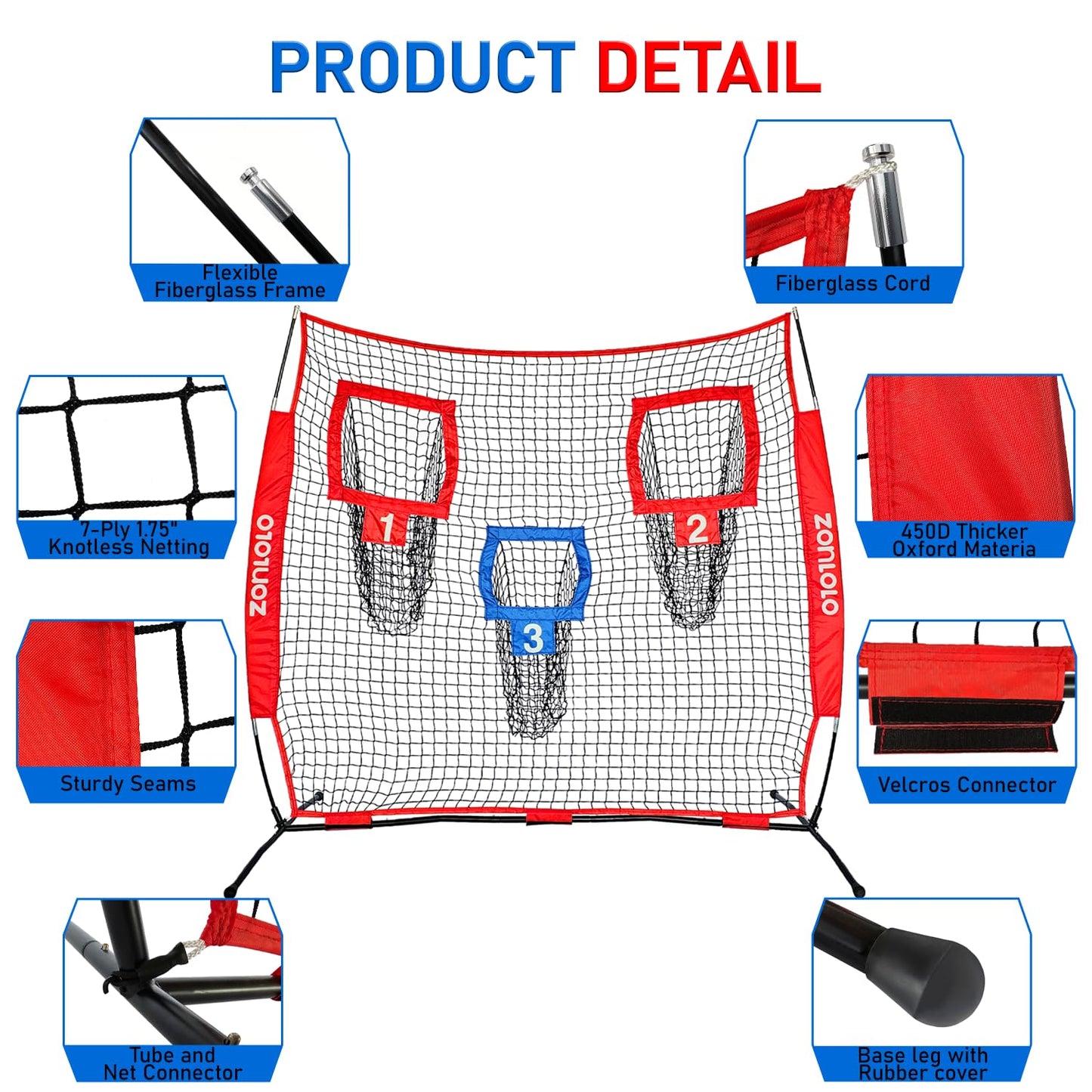 Zonlolo 6x6ft Football Training Net, Football Throwing Net with 3 Target Pockets, Portable QB Throwing Practice Equipment with Small Carry Bag,Most Suitable for Kids