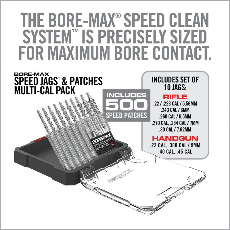 Real Avid Bore Max Speed Jags and Patches Multi Cal Pack – 10 Jags and 500 Patches for Faster Bore Cleaning with Deeper Surface Contact and Long Lasting Nickel Plated Fit for Handgun & Rifle Calibers