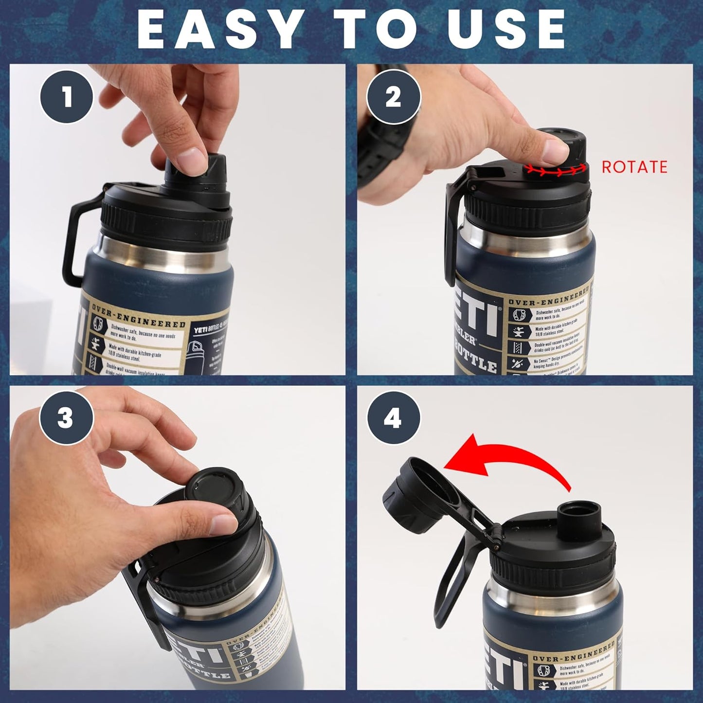 SmartKap Yeti Lid - Leakproof Wide Loop Handle for Rambler 12/18/26/36/46/64 Oz | BPA Free & Dishwasher Safe