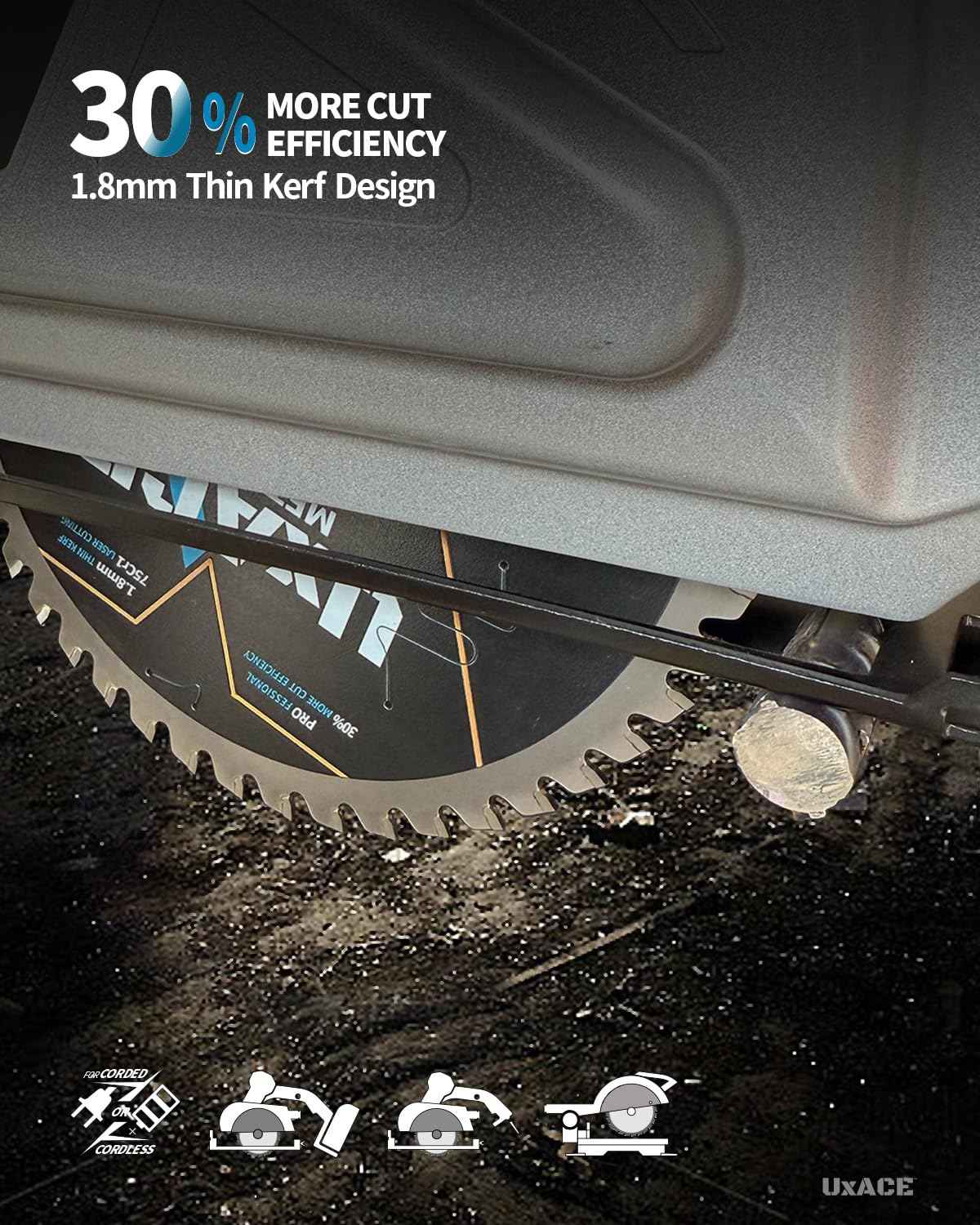 UXACE 6-1/2-Inch 48-Tooth Circular Saw Blade, 5/8-Inch Arbor, Ferrous Metal, Steel Cutting Blade, Carbide Tip, Thin Kerf, for Channel, EMT Conduit, Angle Iron, Threaded Rod, Flat Bar