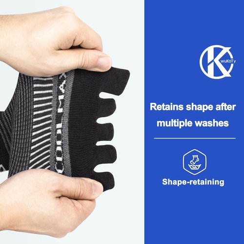 KWUKOTY Cushioned Compression Ankle Running Toe Socks COOLMAX, 3 Pairs Black Men's 10-13 Women's 11-14
