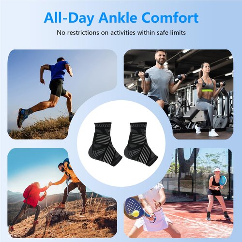 DRNAIETY Copper Ankle Brace for Men & Women - 1 Pair Adjustable Ankle Support Compression Sleeve for Plantar Fasciitis, Achilles Tendonitis, Foot Pain, Swelling, Sprains - Everyday Use (Black,XL)