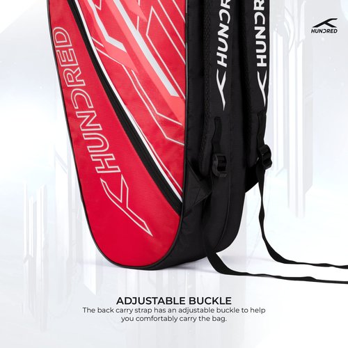HUNDRED Two Step Badminton and Tennis Racquet Kit Bag | Size: Medium | Material: Polyester | 2 Compartments | Front Zipper Pocket | Padded Back Straps | Easy-Carry Handle | Red (6in1)