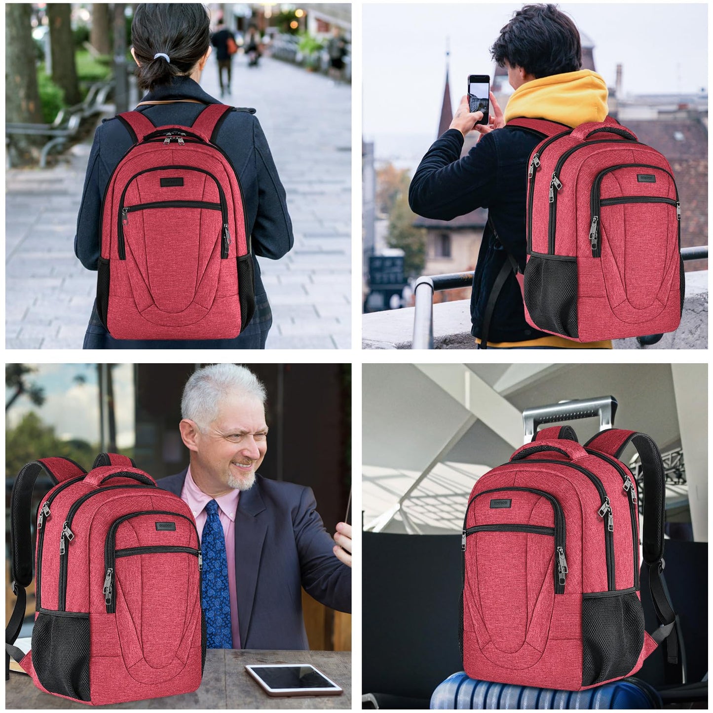 BIKROD Unisex Rose Laptop Backpack, Suitable for College Students, 17-inch Laptop Compartment, Spacious Interior, USB Charging Port, Anti-Theft Design, Comfortable Back Panel