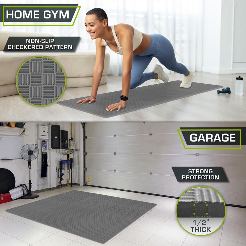 ProsourceFit Exercise Puzzle Mat ½-in, Checkered EVA Foam Floor Tiles w/Non-Slip Texture, Gym Mat w/Interlocking Foam Tiles for Adjustable Surface, Shock Absorbing, Waterproof Gym Flooring, Grey