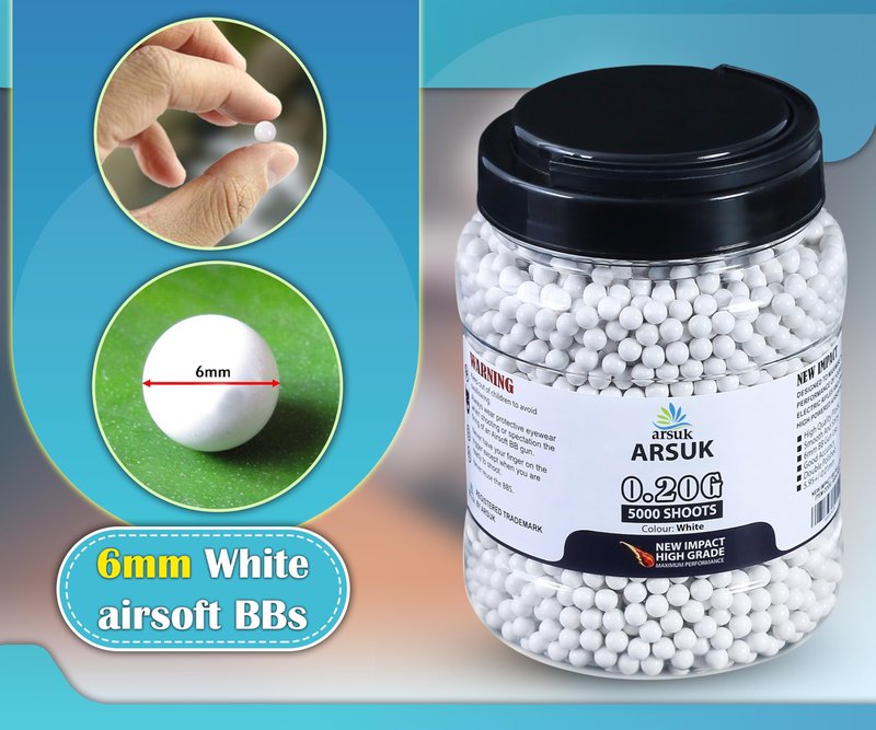 Arsuk 6mm Airsoft BBS 0.20g – White - 5000 Count - Seamless 6mm Plastic Pellets for Precision Target Practice & Tactical Shooting BBS for BB Guns