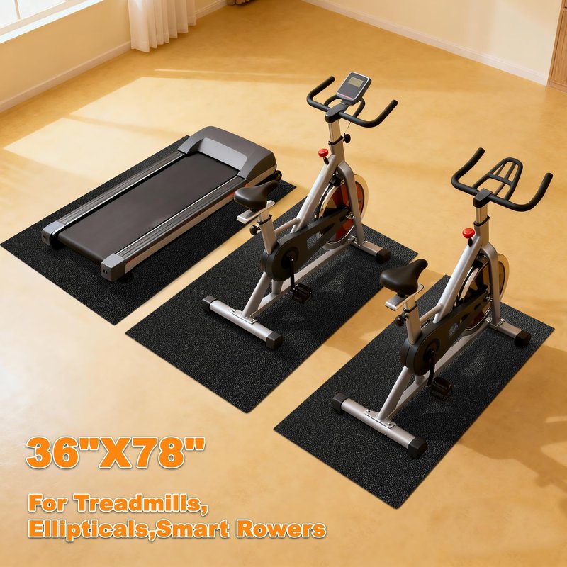 Fitvids Treadmill Mat for Floor Protection – 1/4" Thick Heavy Duty Non-Slip Gym Mats – 78" Lx36 W – Black