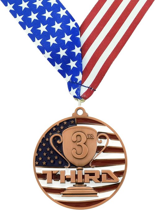 Decade Awards Custom Engraved Patriotic Place Medal - Stars and Stripes Neck Ribbon | 2.75 Inch Wide