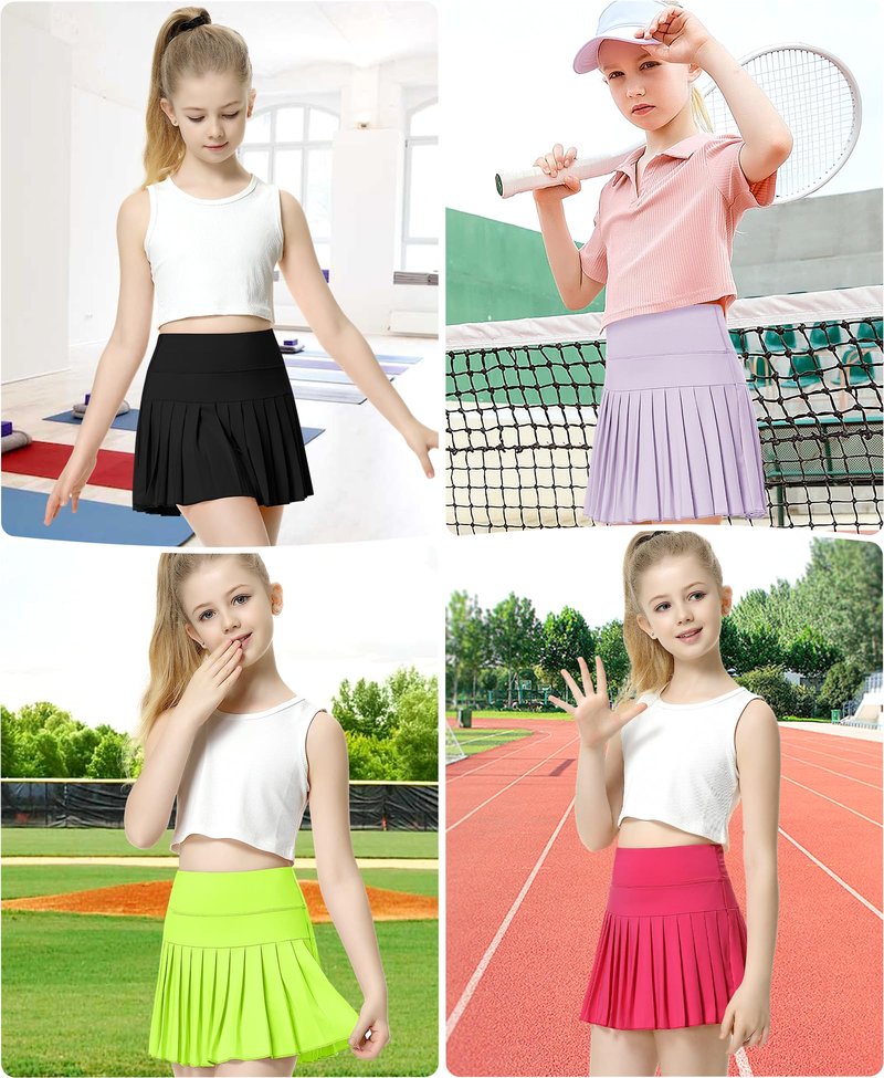 QooNoo Girls Pleated Tennis Skirts with Shorts Athletic Skirt with Side Pocket High Waist Active Skort for Girl Youth Kids Teen(Red,Medium)