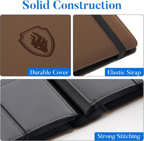 Fabmaker Premium 9 Pocket Card Binder - Sturdy Trading Card Album for 360 Cards | Brown PU Cover