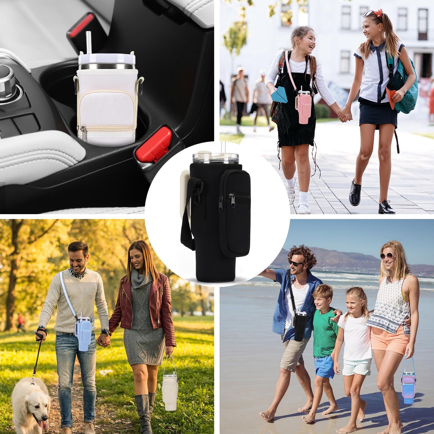 GOEWY Water Bottle Carrier Bag for Stanley 40 oz Tumbler with Phone Pocket Neoprene Water Bottle Holder with Shoulder & Handheld Strap Stanley Cup Accessories