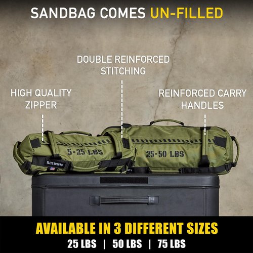Elite Sports Workout Sandbag for Versatile, Intensive Core Muscles Fitness, Strength Training with Strategic Handle Placement (Unfilled)