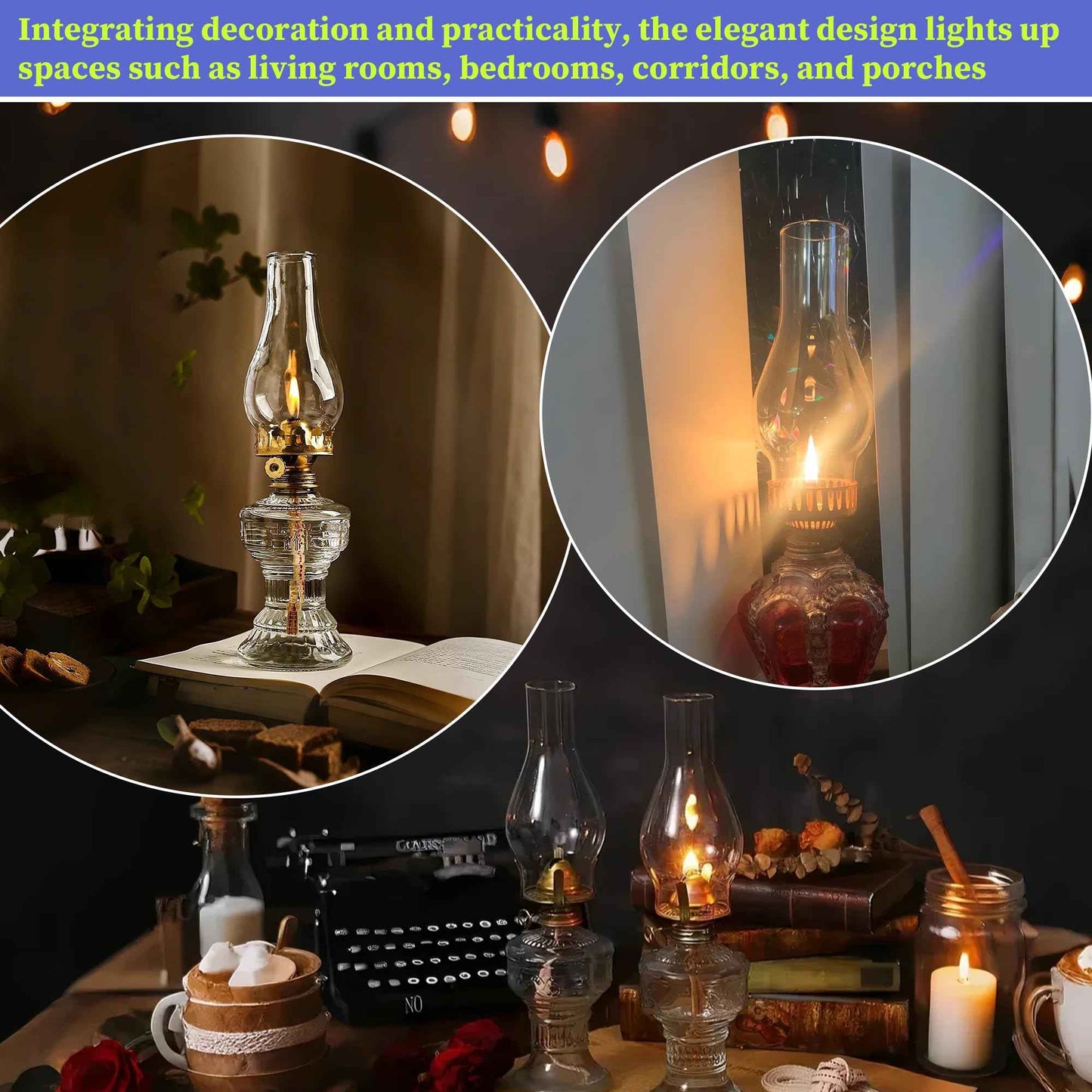 Oil Lamp Chimney Replacement – 2 1/8 Inch Base x 6.5 Inch Height Clear Glass Globe for Vintage Kerosene Lamps, Hurricane Lamp Shade & Parts（2 Pack）